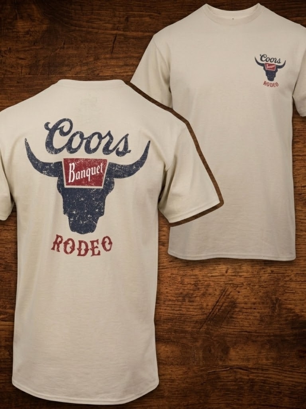 Gildan Coors Banquet Rodeo Short Sleeve Tee - Cream with Navy & Red Print
